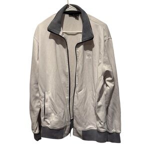 Rocawear Men white/gray zip-up track jacket. Spell out on back. Size XL. Vintage